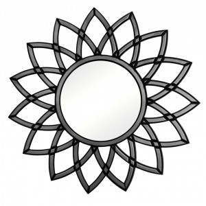 Круглое зеркало-солнце в чёрной декоративной раме Shiny Black